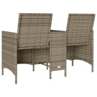 vidaXL Gartensofa 2-Sitzer mit Tisch und Kissen Grau Poly Rattan