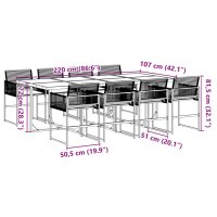 vidaXL 9-tlg. Garten-Essgruppe mit Kissen Schwarz Poly Rattan