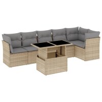 vidaXL 7-tlg. Garten-Sofagarnitur mit Kissen Beige Poly Rattan