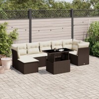 vidaXL 8-tlg. Garten-Sofagarnitur mit Kissen Braun Poly Rattan