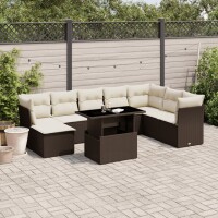 vidaXL 9-tlg. Garten-Sofagarnitur mit Kissen Braun Poly Rattan