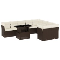 vidaXL 10-tlg. Garten-Sofagarnitur mit Kissen Braun Poly Rattan