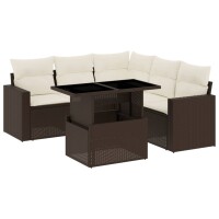 vidaXL 6-tlg. Garten-Sofagarnitur mit Kissen Braun Poly Rattan