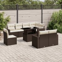 vidaXL 9-tlg. Garten-Sofagarnitur mit Kissen Braun Poly Rattan