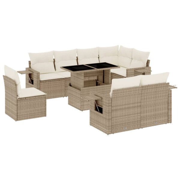 vidaXL 9-tlg. Garten-Sofagarnitur mit Kissen Beige Poly Rattan