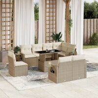 vidaXL 9-tlg. Garten-Sofagarnitur mit Kissen Beige Poly...