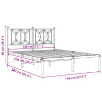 vidaXL Bettgestell mit Kopfteil Metall Schwarz 140x200 cm