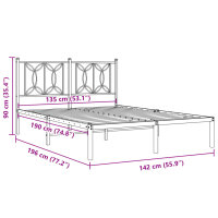 vidaXL Bettgestell mit Kopfteil Metall Wei&szlig; 135x190 cm