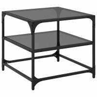 vidaXL Couchtisch mit Glasplatte Schwarz 50x50x45 cm Stahl