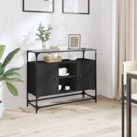 vidaXL Sideboard mit Glasplatte Schwarz 98x35x81 cm Holzwerkstoff