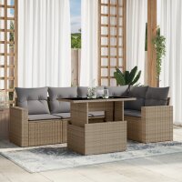 vidaXL 6-tlg. Garten-Sofagarnitur mit Kissen Beige Poly...