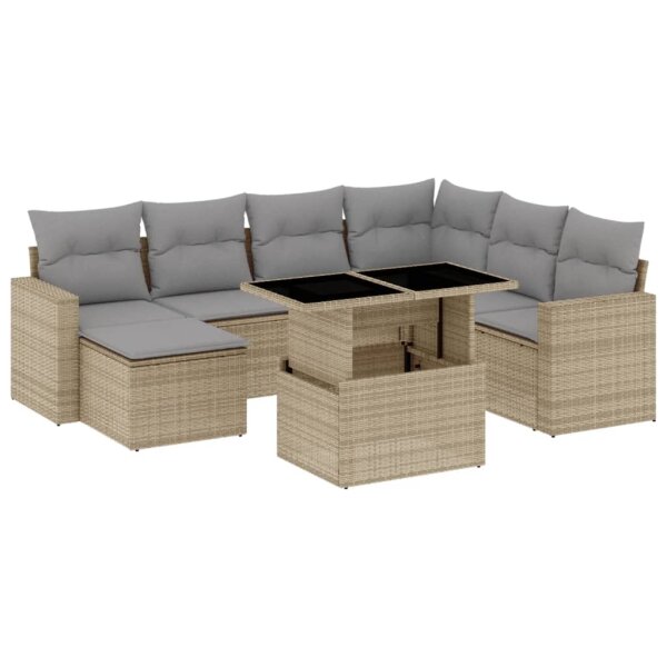 vidaXL 8-tlg. Garten-Sofagarnitur mit Kissen Beige Poly Rattan