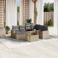 vidaXL 8-tlg. Garten-Sofagarnitur mit Kissen Beige Poly Rattan