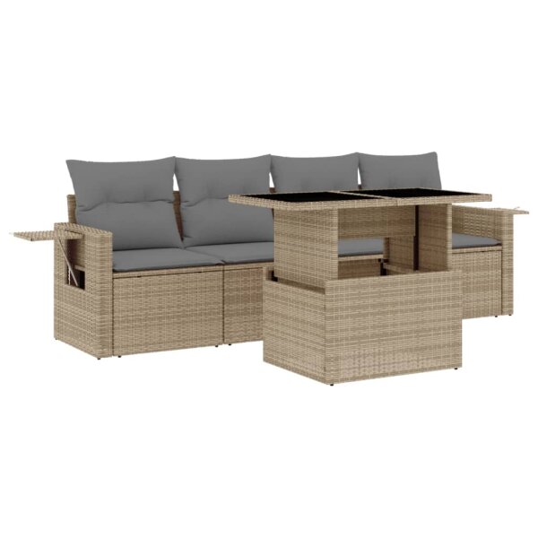 vidaXL 5-tlg. Garten-Sofagarnitur mit Kissen Beige Poly Rattan