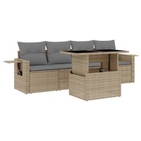 vidaXL 5-tlg. Garten-Sofagarnitur mit Kissen Beige Poly...