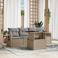 vidaXL 5-tlg. Garten-Sofagarnitur mit Kissen Beige Poly...