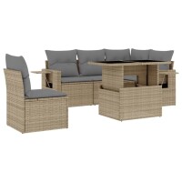 vidaXL 6-tlg. Garten-Sofagarnitur mit Kissen Beige Poly Rattan