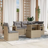 vidaXL 6-tlg. Garten-Sofagarnitur mit Kissen Beige Poly Rattan