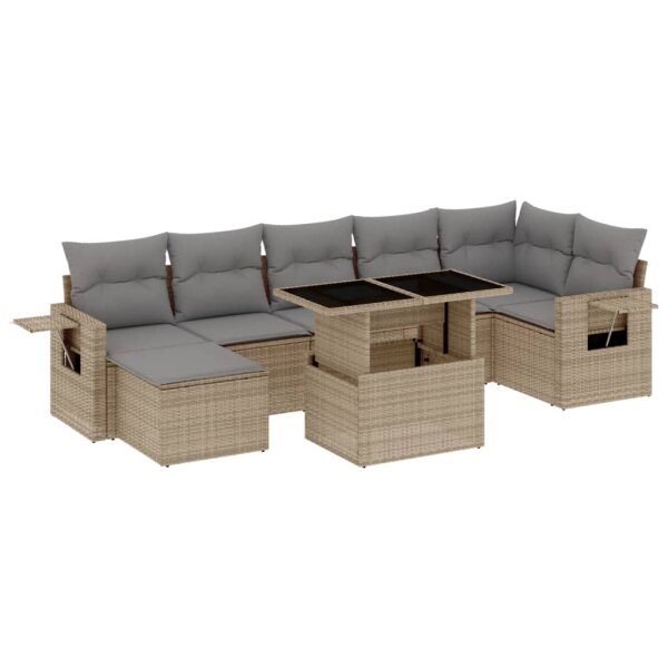 vidaXL 8-tlg. Garten-Sofagarnitur mit Kissen Beige Poly Rattan