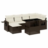 vidaXL 7-tlg. Garten-Sofagarnitur mit Kissen Braun Poly Rattan