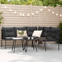 vidaXL Gartensofa in L-Form mit Kissen Schwarz Stahl und Textilene