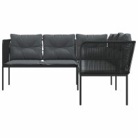 vidaXL Gartensofa in L-Form mit Kissen Schwarz Stahl und Textilene