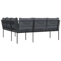 vidaXL Gartensofa in L-Form mit Kissen Schwarz Stahl und Textilene