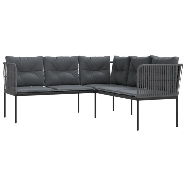 vidaXL Gartensofa in L-Form mit Kissen Schwarz Stahl und Textilene