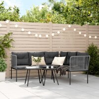 vidaXL Gartensofa in L-Form mit Kissen Schwarz Stahl und Textilene