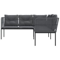 vidaXL Gartensofa in L-Form mit Kissen Schwarz Stahl und Textilene