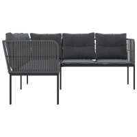 vidaXL Gartensofa in L-Form mit Kissen Schwarz Stahl und Textilene