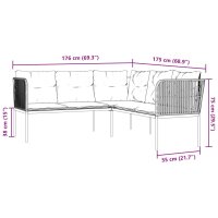 vidaXL Gartensofa in L-Form mit Kissen Schwarz Stahl und Textilene