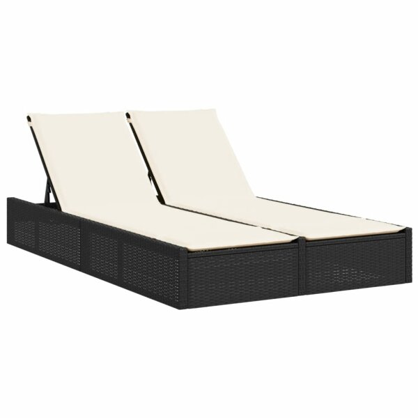 vidaXL Doppel-Sonnenliege mit Kissen Schwarz Poly Rattan