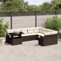 vidaXL 10-tlg. Garten-Sofagarnitur mit Kissen Braun Poly...