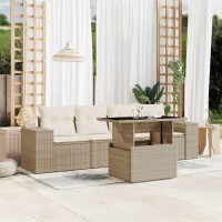 vidaXL 5-tlg. Garten-Sofagarnitur mit Kissen Beige Poly Rattan