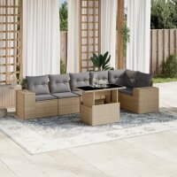 vidaXL 7-tlg. Garten-Sofagarnitur mit Kissen Beige Poly Rattan