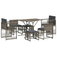 vidaXL 7-tlg. Garten-Essgruppe mit Kissen Grau Poly Rattan