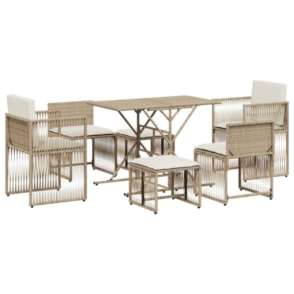 vidaXL 7-tlg. Garten-Essgruppe mit Kissen Beige Poly Rattan