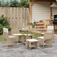 vidaXL 7-tlg. Garten-Essgruppe mit Kissen Beige Poly Rattan