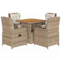 vidaXL 5-tlg. Garten-Essgruppe mit Kissen Beige Poly Rattan