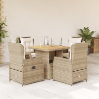 vidaXL 5-tlg. Garten-Essgruppe mit Kissen Beige Poly Rattan