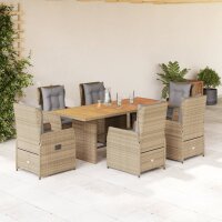 vidaXL 7-tlg. Garten-Essgruppe mit Kissen Beige Poly Rattan