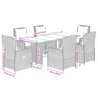 vidaXL 7-tlg. Garten-Essgruppe mit Kissen Beige Poly Rattan