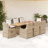 vidaXL 9-tlg. Garten-Essgruppe mit Kissen Beige Poly Rattan