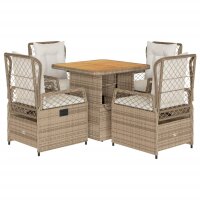 vidaXL 5-tlg. Garten-Essgruppe mit Kissen Beige Poly Rattan