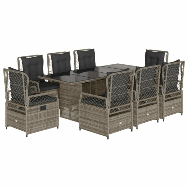 vidaXL 9-tlg. Garten-Essgruppe mit Kissen Grau Poly Rattan