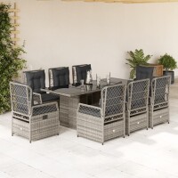 vidaXL 9-tlg. Garten-Essgruppe mit Kissen Grau Poly Rattan