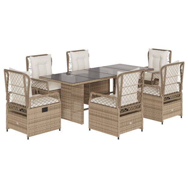 vidaXL 7-tlg. Garten-Essgruppe mit Kissen Beige Poly Rattan