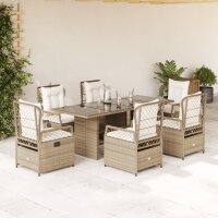 vidaXL 7-tlg. Garten-Essgruppe mit Kissen Beige Poly Rattan