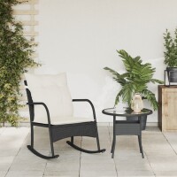 vidaXL Garten-Schaukelstuhl mit Kissen Schwarz Poly Rattan